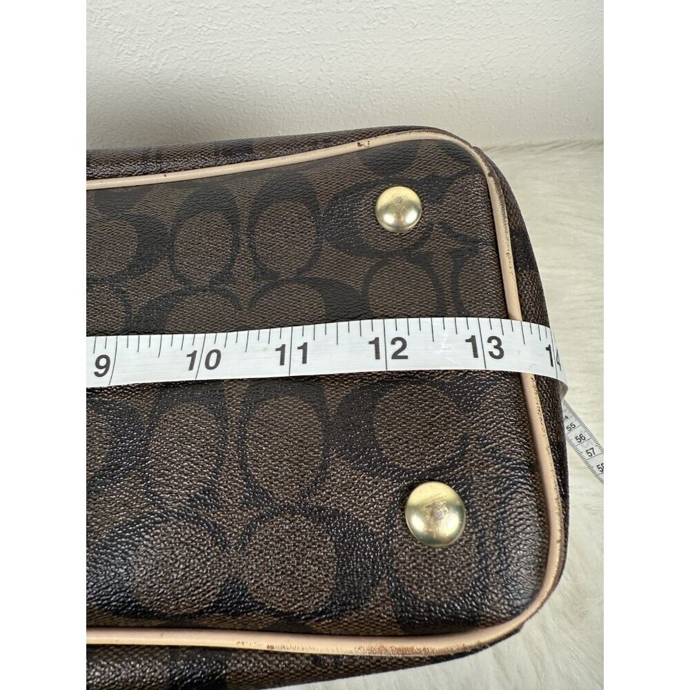 Coach Signature Peyton Double Zip Carryall Tote Shoulder Bag Purse Brown F26187 - Picture 11 of 16